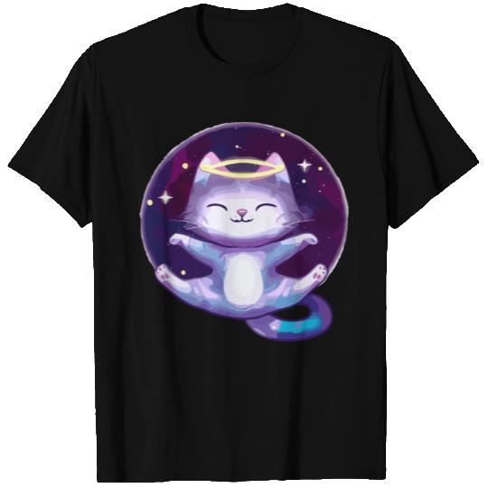 Cute little space galaxy cat smiling T Shirts