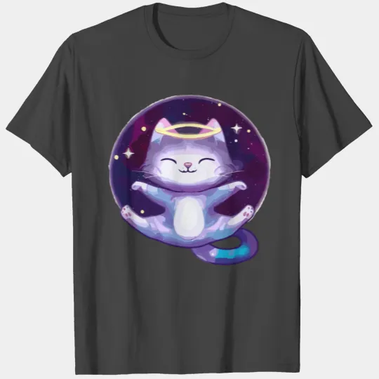 Cute little space galaxy cat smiling T Shirts