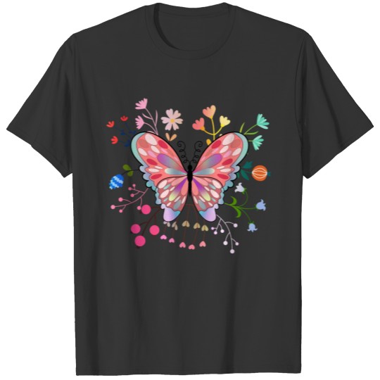 Butterfly flower pink insect bug floral nature T Shirts