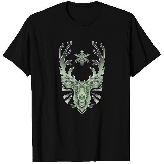 Green Geometric Reindeer T Shirts