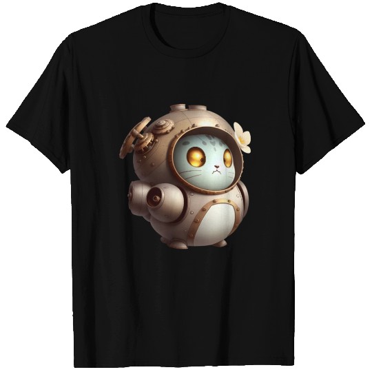 Cute funny round shaped robot cat T Shirts