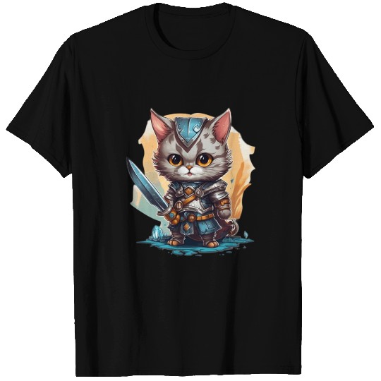Cat in knight gear with long sword, AI Gen T Shirts