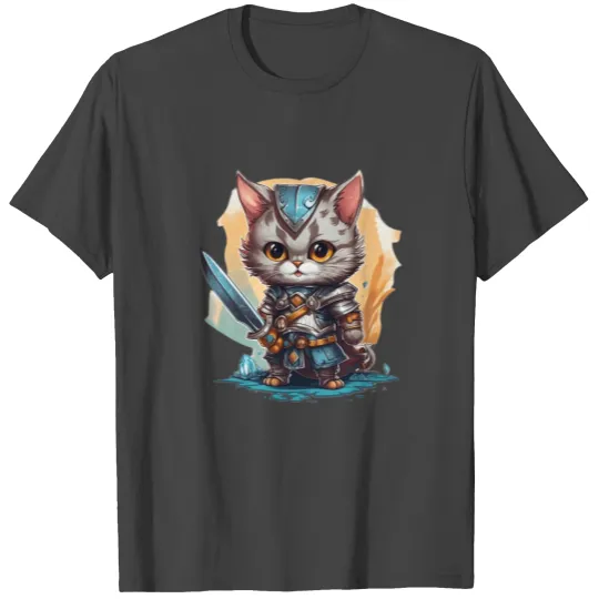 Cat in knight gear with long sword, AI Gen T Shirts