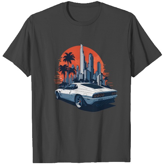 Cityscape Sunset Cruise - Sport Car T Shirts Design