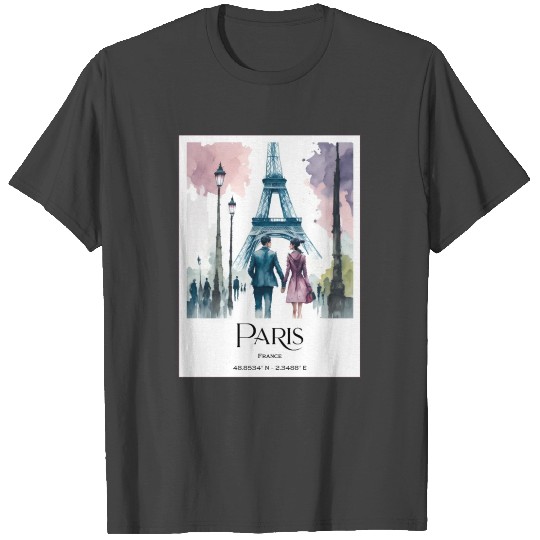 Couple walking in Paris Painting Eiffel Tower T Shirts