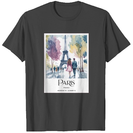 Couple walking in Paris Painting Eiffel Tower T Shirts