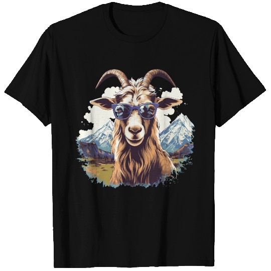 A goat with sunglasses in the mountains T Shirts