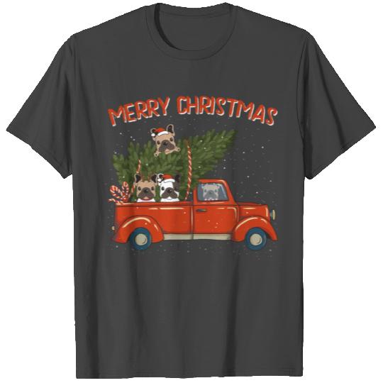 French Bulldog Xmas Vintage Red Pickup T Shirts