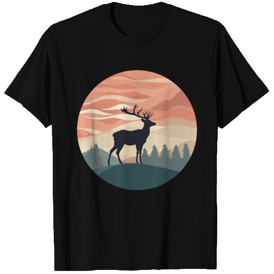 Deer Silhouette Emerald Forest Wanderlust Design T Shirts