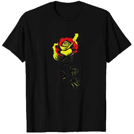Black, Yellow, and Red Rose with Yellow Flame  T Shirts