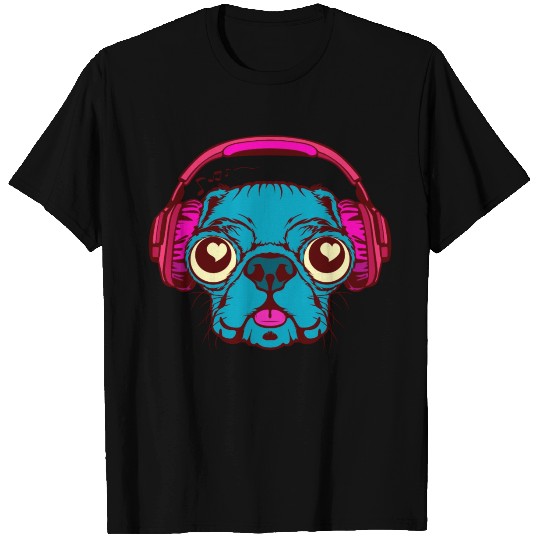 Doggy Pug Listening Lovely Music T Shirts
