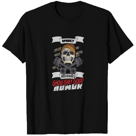 Skeleton Mechanic Horror Garage Funny Bones Spooky T Shirts