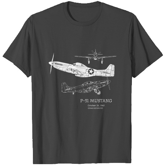 P 51 MUSTANG FRONT BLK T Shirts