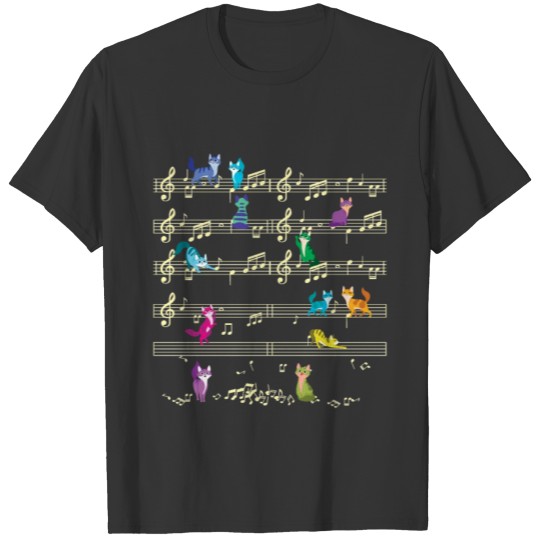 Colorful Kitten Playing On Musical Notes Musician T Shirts