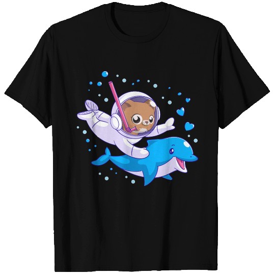 Undersea cat and dolphin T Shirts