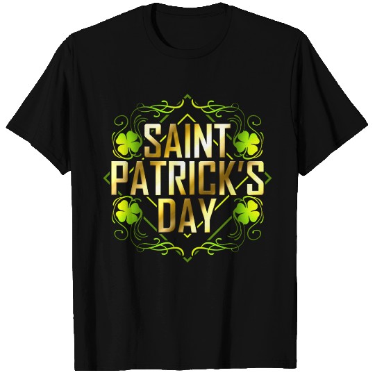 Green Shamrock And Golden Lettered Saint Patricks T Shirts
