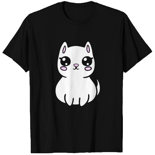 Cute Kawaii White Cat Kitten Light Pink Blush T Shirts