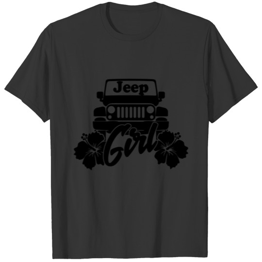 Jeep Girl Flower - Black T Shirts
