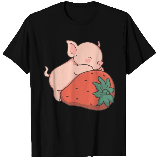 Cute Piglet With Strawberry T Shirts