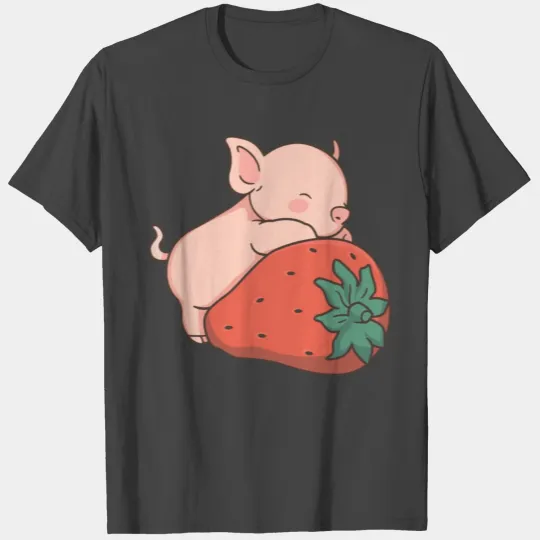 Cute Piglet With Strawberry T Shirts