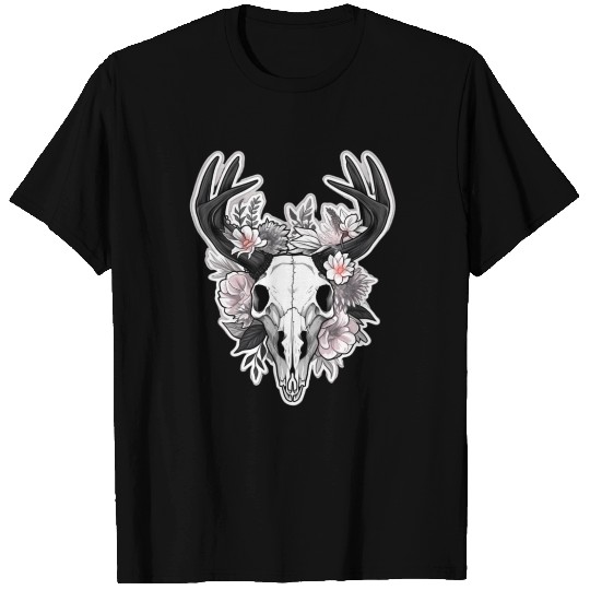 Pastel Goth Floral Deer Skull T Shirts