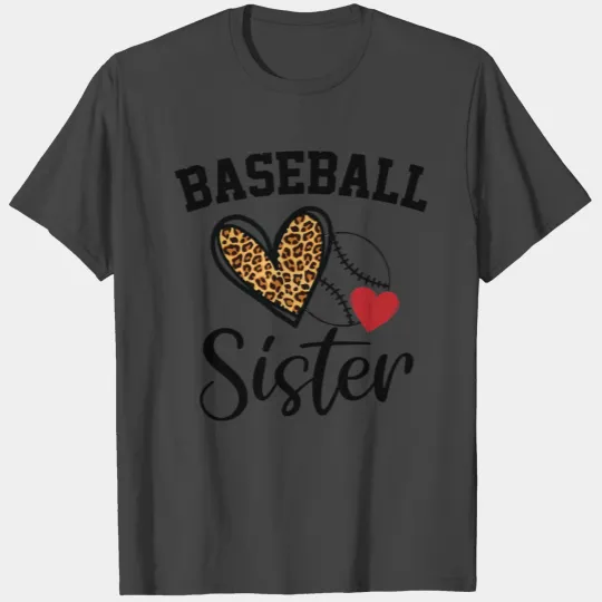 Baseball Sister Leopard Heart Funny Mothers Day T Shirts