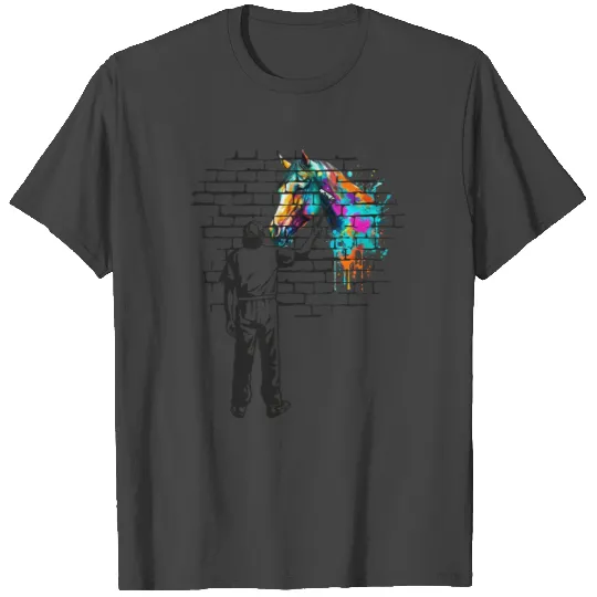 Horse Brick Wall Painting T Shirts