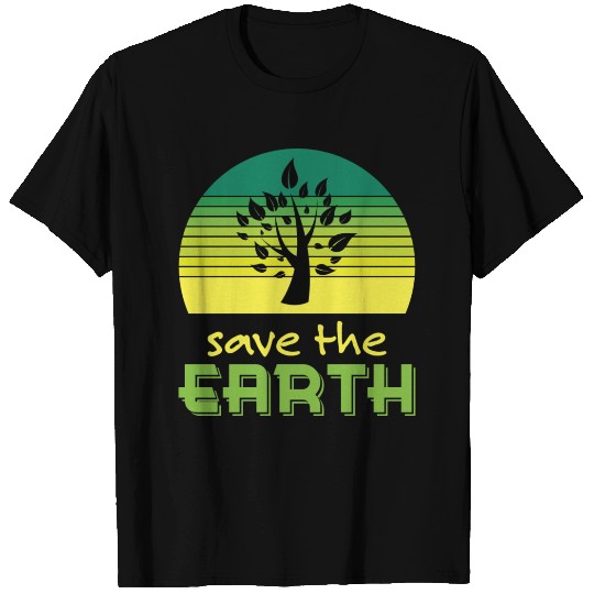 Save The Earth Retro Sunset Green T Shirts