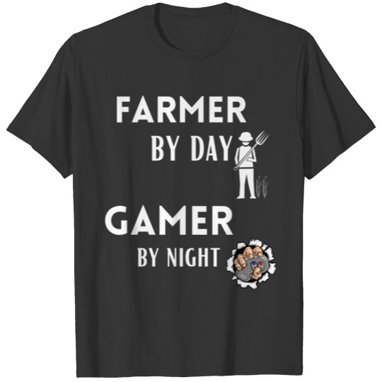 Funny Farmer Farmer By Day Gamer By Night Funny T Shirts