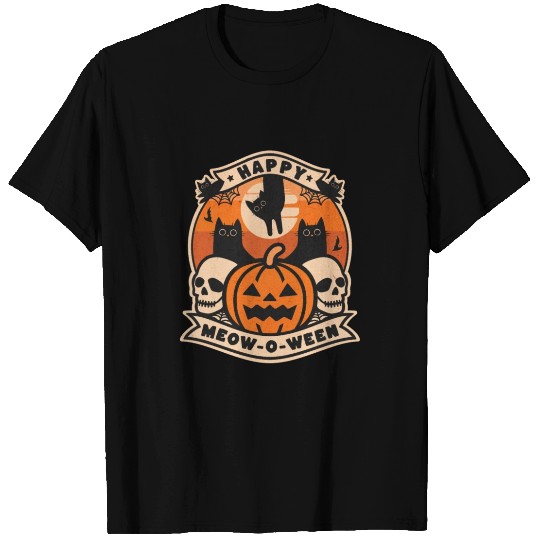 Happy Meow O Ween Cat and Skull T Shirts