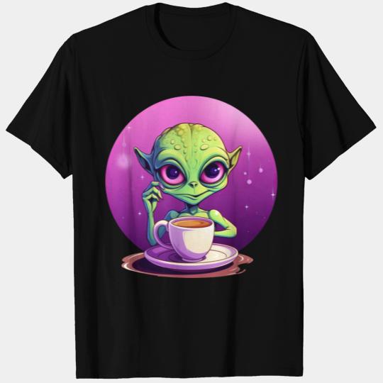 midnight Coffee: The Green Alien Drinker T Shirts