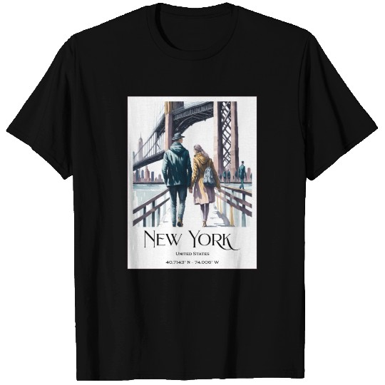 Watercolor painting loving couple in New York City T Shirts