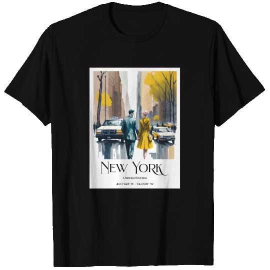Watercolor painting loving couple in New York City T Shirts