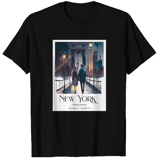 Watercolor painting loving couple in New York City T Shirts