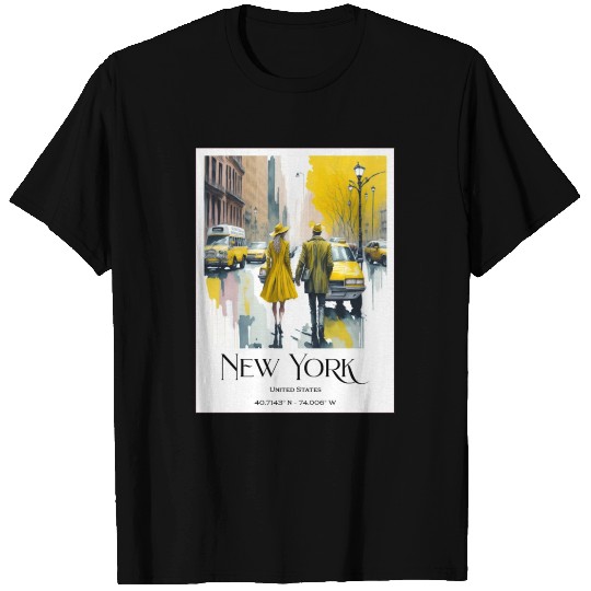 Watercolor painting loving couple in New York City T Shirts