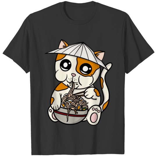 Cat Eating Ramen Noodles Cute Kawaii Lucky Kitten T Shirts