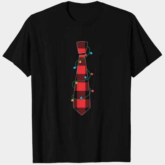 Red Buffalo Plaid Tie Christmas Lights Xmas Ugly T Shirts