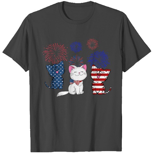 Red White Blue Cat USA Flag 4th Of July Patriotic T Shirts