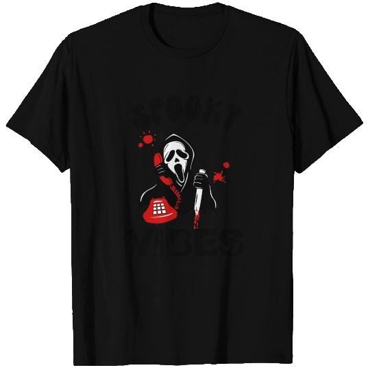 Halloween Spooky Vibes Scream Ghost on Phone T Shirts