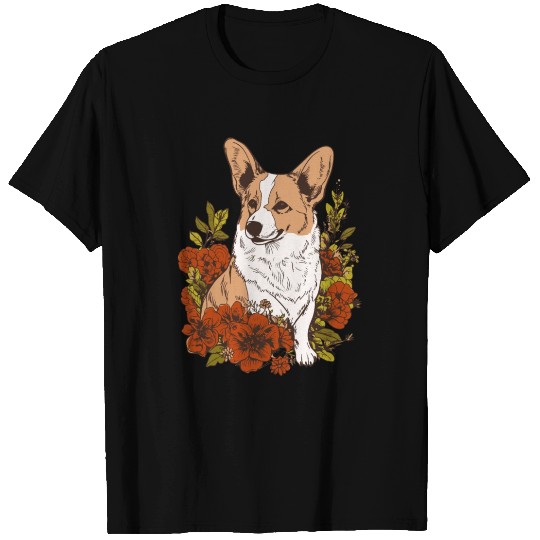 Corgi Dog Flowers Dog Pets and Flower Gardening T Shirts