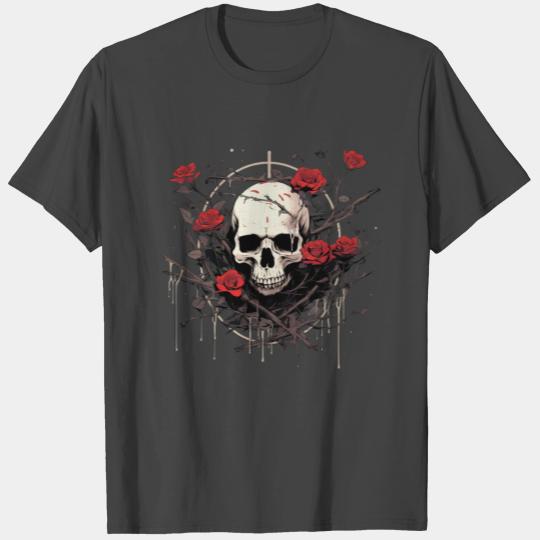 logo skull black crow barbed wire saber rose vine T Shirts