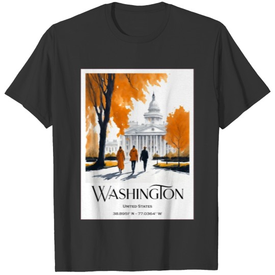 Watercolor painting loving couple in Washington DC T Shirts