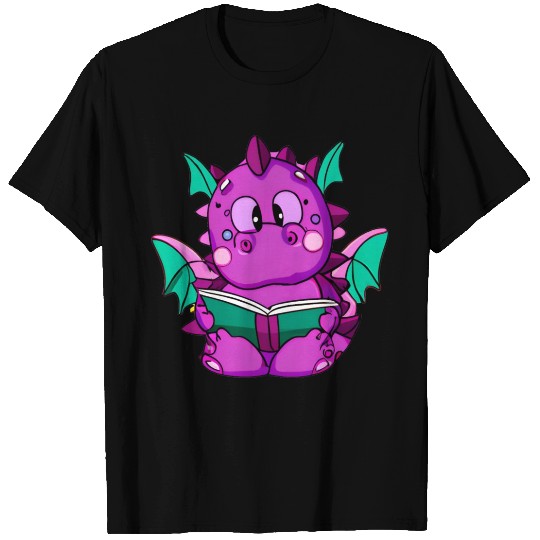 Purple Dragon Reading A Book - Derpy and Cute T Shirts