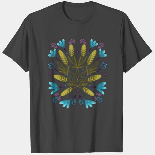 Khaki And Blue Flowers T Shirts