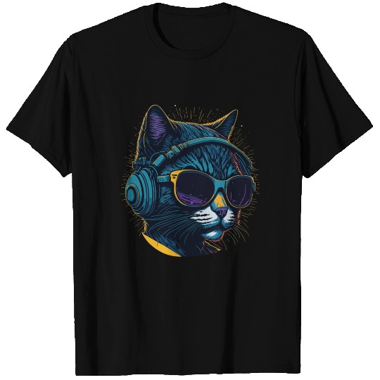 Cool Sunglasses Headphone Galaxy Cat T Shirts