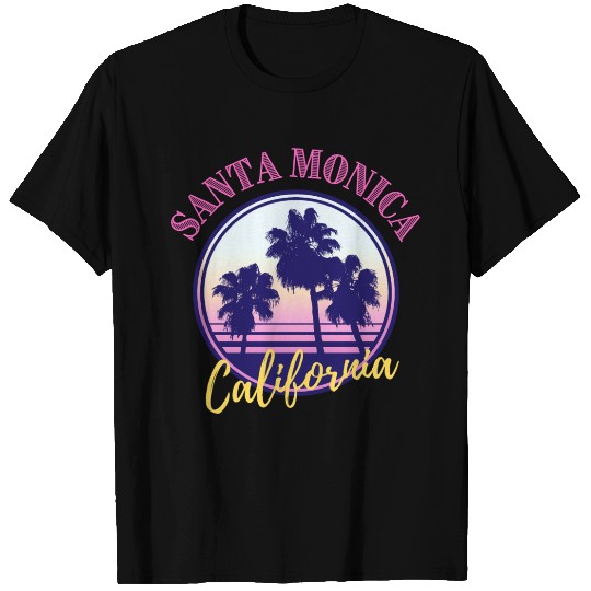 Santa Monica Retro Palm Trees And Sunset Design T Shirts