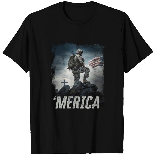 Merica Patriotic Army Soldier Veteran Praying T Shirts
