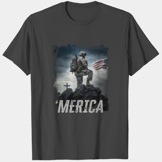 Merica Patriotic Army Soldier Veteran Praying T Shirts