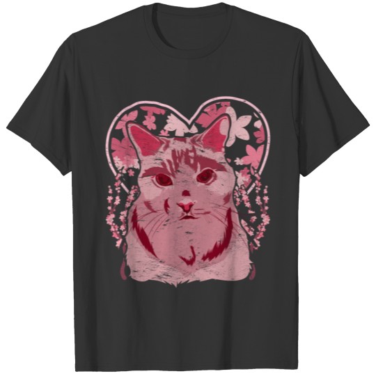 Cherry Blossom Heart Pet Gift Sakura Cat T Shirts