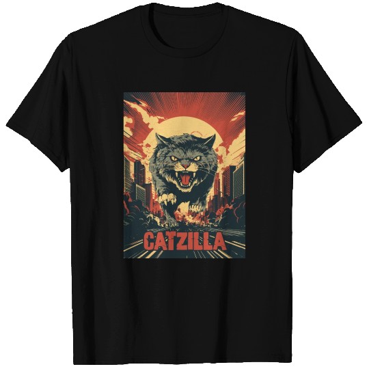 Catzilla destroy the city vintage poster style Cat T Shirts